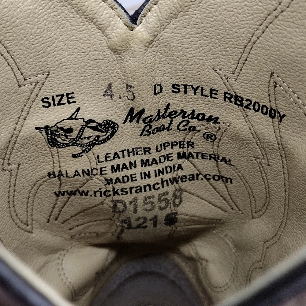 Masterson Kids Brown Leather Rodeo Cowboy Western Boots Sz 4.5